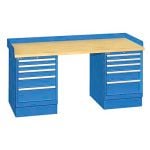 Lista XSWB62-72BT 30" x 72" Industrial Workstation with Butcher Block Work Surface & Dual Drawer Banks Bright Blue