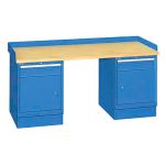 Lista XSWB72-72BT 30" x 72" Industrial Workstation with Butcher Block Work Surface & Dual Cabinet Bases Bright Blue
