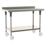 Metro TableWorx™ Mobile-Ready Stainless Steel Work Table with Type 304 Work Surface with Backsplash, Shelf Base & Metroseal Gray Epoxy Coated Legs