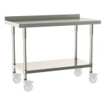 Metro TableWorx™ Mobile-Ready Stainless Steel Work Table with Type 304 Work Surface with Backsplash, Shelf Base & Legs