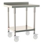 Metro TWM2430FS-304B-S 24" x 30" TableWorx™ Mobile-Ready Stainless Steel Work Table with Type 304 Work Surface with Backsplash, Shelf Base & Legs