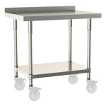 Metro TWM2436FS-304B-S 24" x 36" TableWorx™ Mobile-Ready Stainless Steel Work Table with Type 304 Work Surface with Backsplash, Shelf Base & Legs