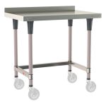 Metro TWM2436SU-304B-K 24" x 36" TableWorx™ Mobile-Ready Stainless Steel Work Table with Type 304 Work Surface with Backsplash, 3-Sided Frame & Metroseal Gray Epoxy Coated Legs