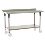Metro TWM2460FS-304B-K 24" x 60" TableWorx™ Mobile-Ready Stainless Steel Work Table with Type 304 Work Surface with Backsplash, Shelf Base & Metroseal Gray Epoxy Coated Legs
