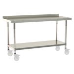 Metro TWM2460FS-304B-S 24" x 60" TableWorx™ Mobile-Ready Stainless Steel Work Table with Type 304 Work Surface with Backsplash, Shelf Base & Legs