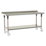 Metro TWM2472FS-304B-K 24" x 72" TableWorx™ Mobile-Ready Stainless Steel Work Table with Type 304 Work Surface with Backsplash, Shelf Base & Metroseal Gray Epoxy Coated Legs