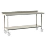 Metro TWM2472FS-304B-S 24" x 72" TableWorx™ Mobile-Ready Stainless Steel Work Table with Type 304 Work Surface with Backsplash, Shelf Base & Legs