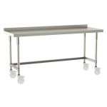 Metro TWM2472SU-304B-S 24" x 72" TableWorx™ Mobile-Ready Stainless Steel Work Table with Type 304 Work Surface with Backsplash, 3-Sided Frame & Legs