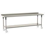 Metro TWM2496FS-304B-K 24" x 96" TableWorx™ Mobile-Ready Stainless Steel Work Table with Type 304 Work Surface with Backsplash, Shelf Base & Metroseal Gray Epoxy Coated Legs