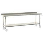 Metro TWM2496FS-304B-S 24" x 96" TableWorx™ Mobile-Ready Stainless Steel Work Table with Type 304 Work Surface with Backsplash, Shelf Base & Legs
