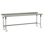 Metro TWM2496SU-304B-K 24" x 96" TableWorx™ Mobile-Ready Stainless Steel Work Table with Type 304 Work Surface with Backsplash, 3-Sided Frame & Metroseal Gray Epoxy Coated Legs