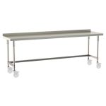 Metro TWM2496SU-304B-S 24" x 96" TableWorx™ Mobile-Ready Stainless Steel Work Table with Type 304 Work Surface with Backsplash, 3-Sided Frame & Legs