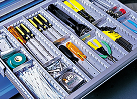 Tools divided in Drawer with Slotted Drawer Partitions